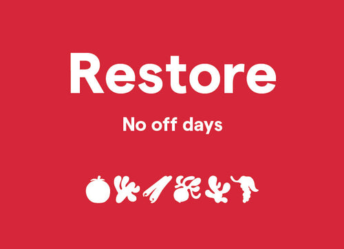 Clover Restore - No off days, shown with blend illustrations.