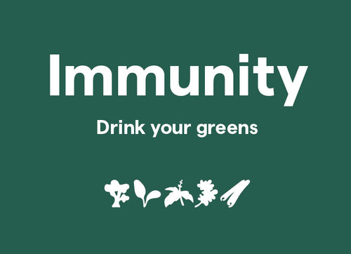 Clover Immunity - Drink your greens, shown with blend illustrations