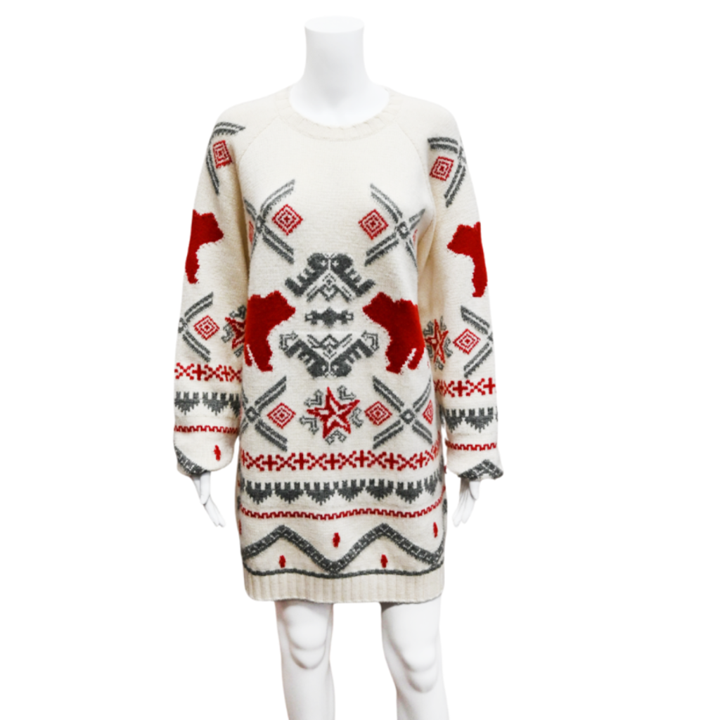 Image of Red Bear Pattern Knit Dress