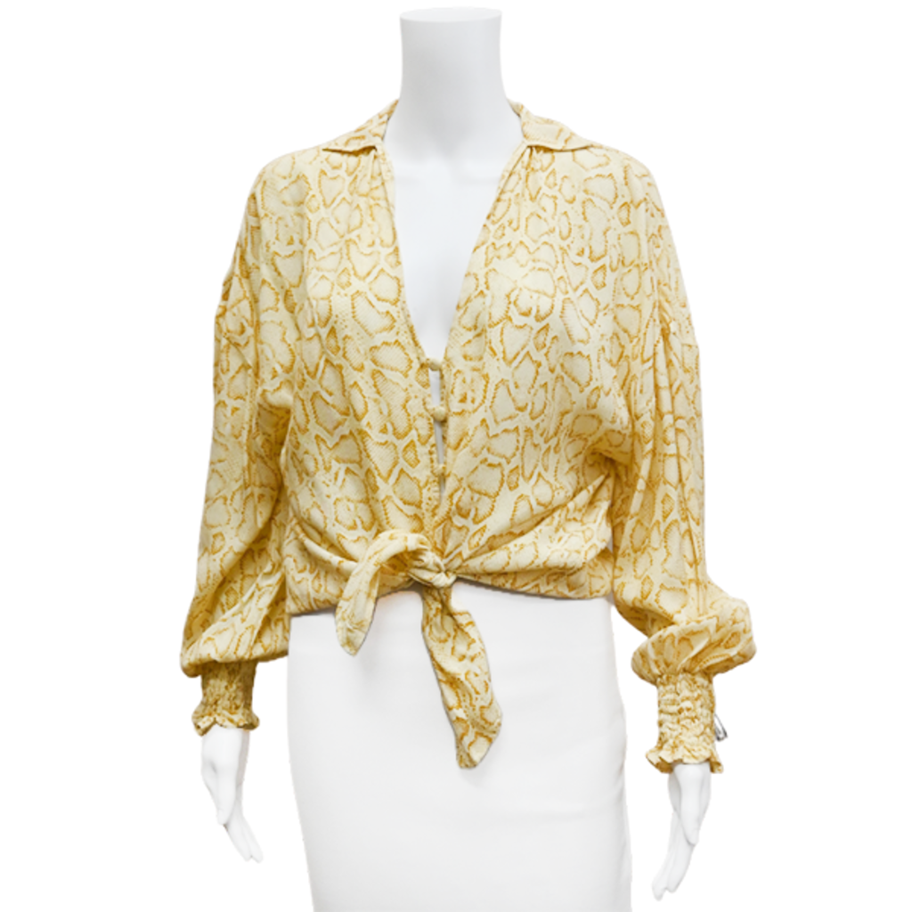 Image of Yellow Snake-Print Blouse