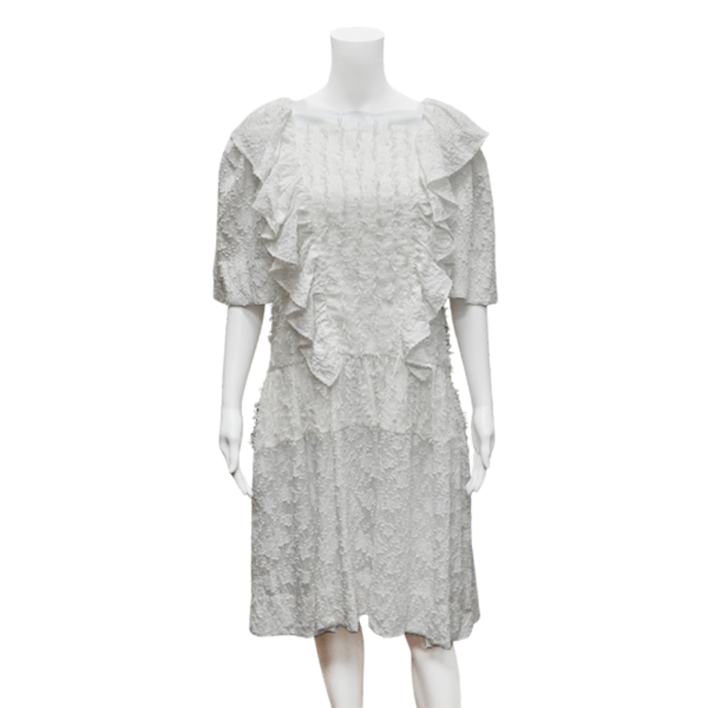 image of White Textured Ruffled Dress