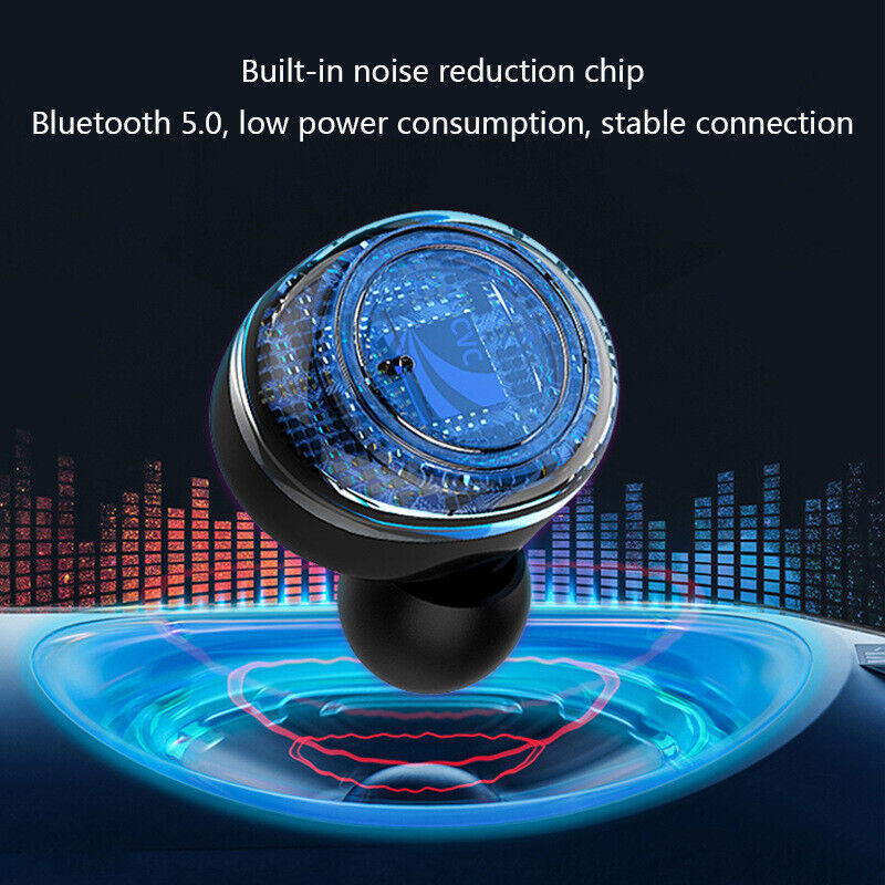 Bluetooth 5.0 Waterproof Wireless Earbuds with Noise Cancelling, Microphone, and Stereo Sound - True Wireless In-Ear Headset
