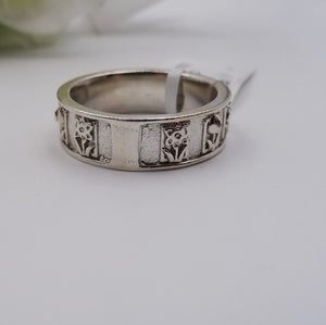 Tulip and Daffodil Floral Motif Sterling Silver Ring
