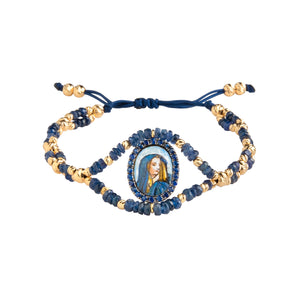 18K Gold bracelet with sapphire beads and madonna pendant made by hand. 