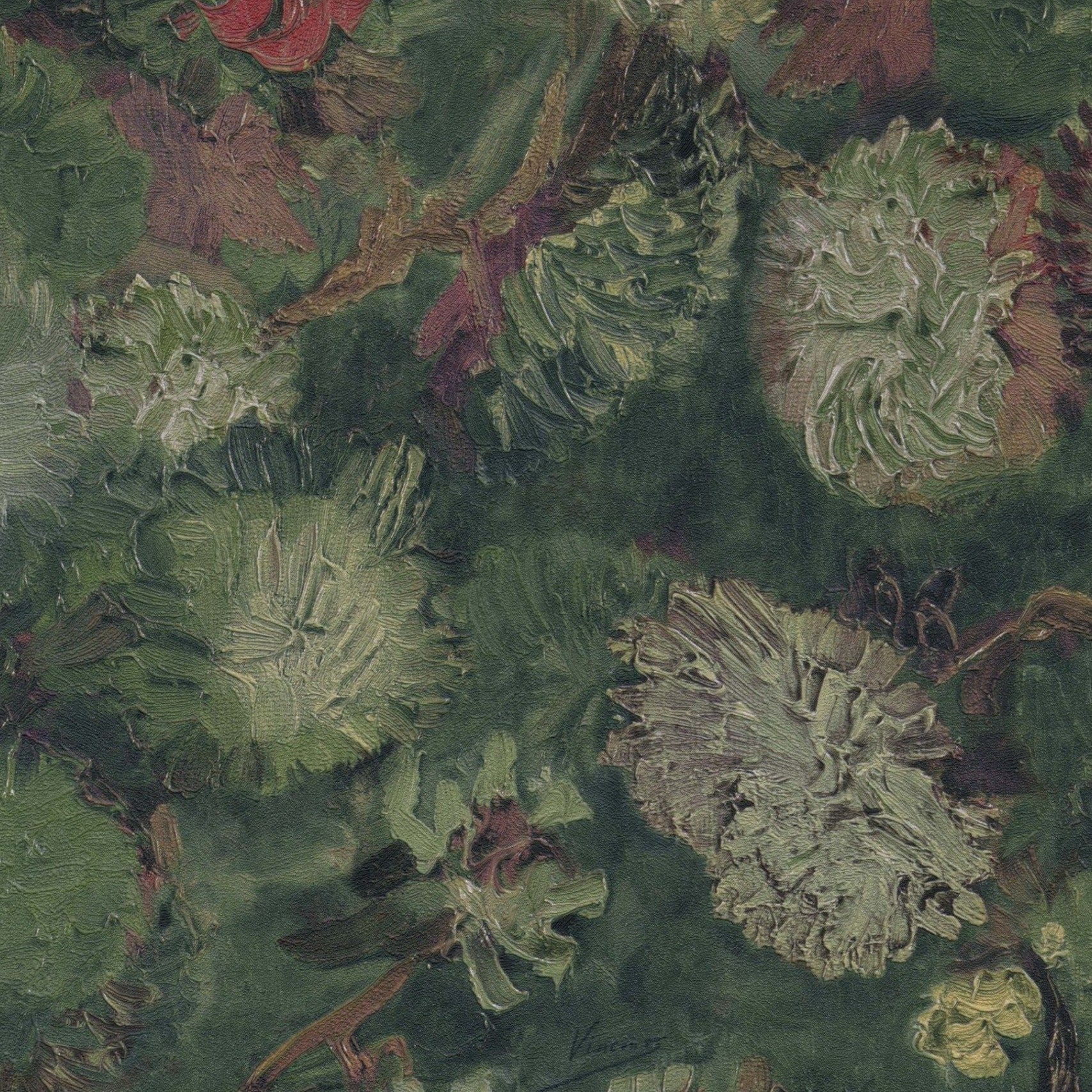 Floral Wallpaper - Van Gogh - Flowering Plum Orchard, Green – Summer Gray