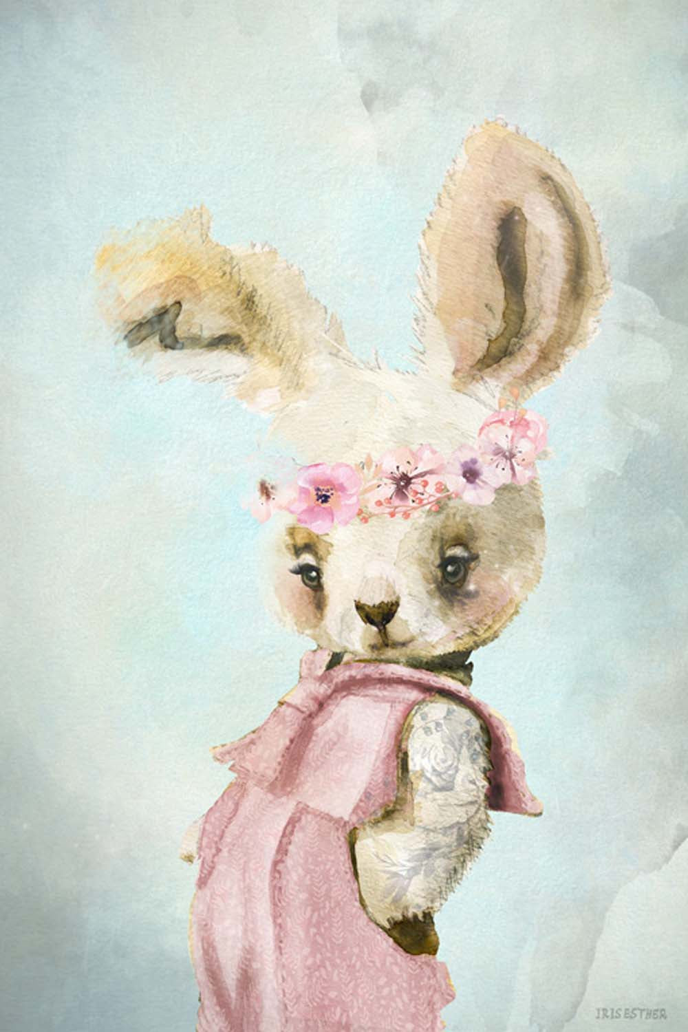 Nursery Art - Rosy Rabbit by Iris Esther