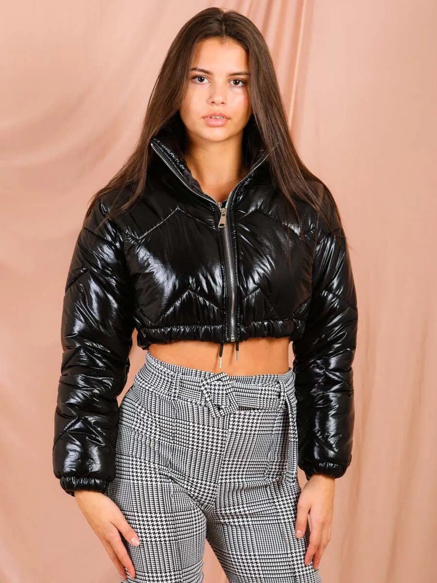 Black Cropped Vinyl Puffer Jacket  Puffer jacket women, Fashion, Winter  coats women