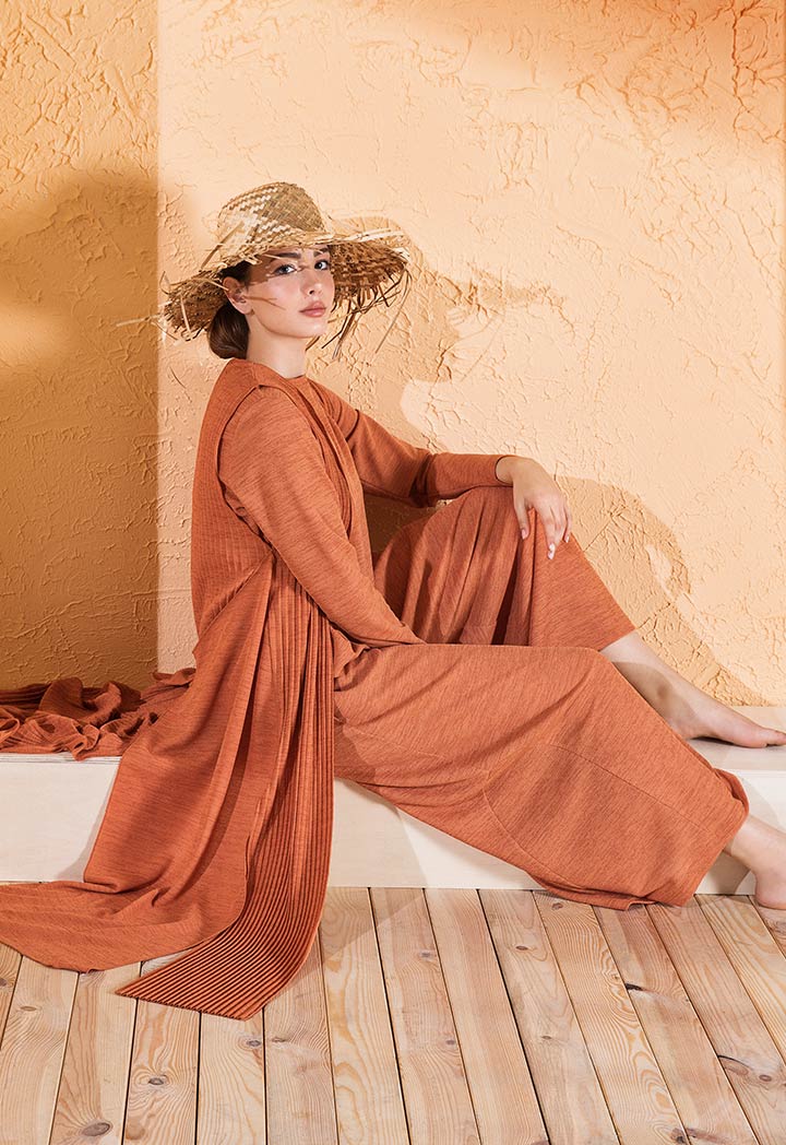 Choice Textured Fabric Wide Leg Culottes Brick Orange - Wardrobe Fashion