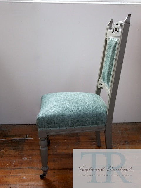 Alice Oak Carved Chair In French Linen And Duck Egg Blue