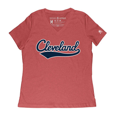 Cleveland Ohio Home Monoline - Womens Relaxed Fit Vneck T-Shirt Red / 2XL