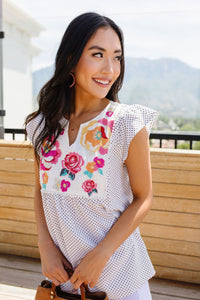 Flowers & Dots Embroidered Blouse