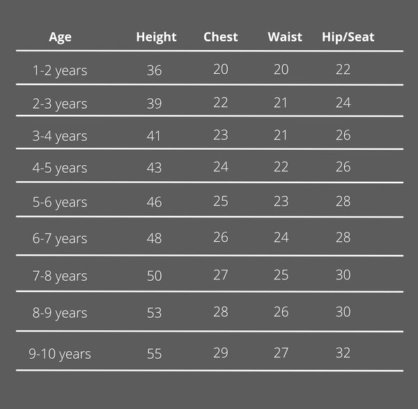 Size Chart Kids