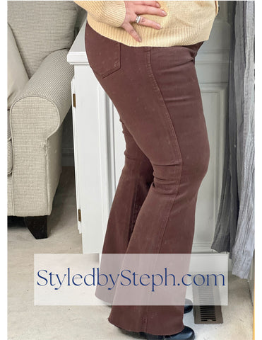 Judy Blue Espresso Brown Jeans with Flare Bottoms Styled by Steph Online Boutique Granger, IN