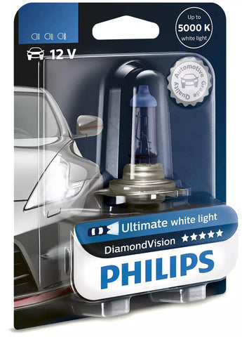 FREE LED T10) Philips H7 Diamond Vision 5000K White Halogen Light