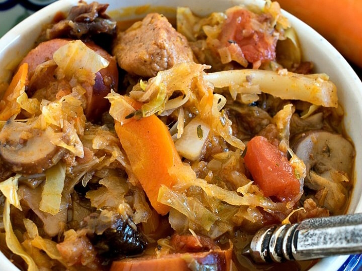 Traditional bigos with sausage sauerkraut and carrots