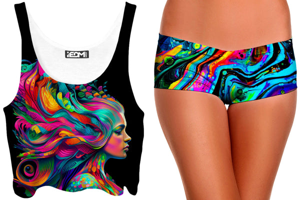 Consciousness Crop Top and Funkadelic Booty Shorts