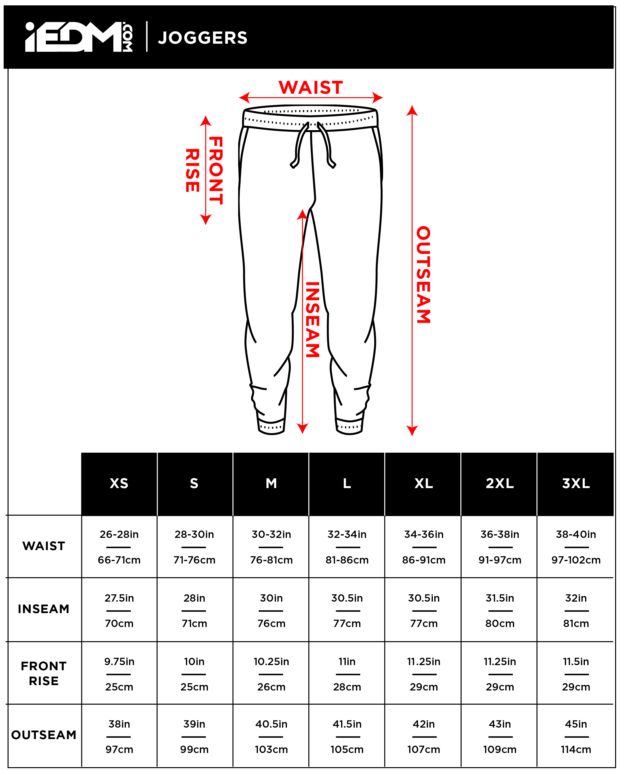 Size Charts – iEDM