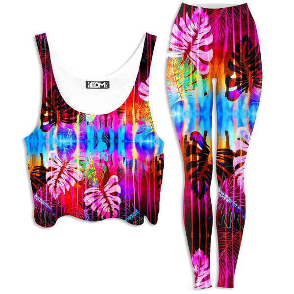 Fluorescent Jungle Crop Top and Leggings Combo