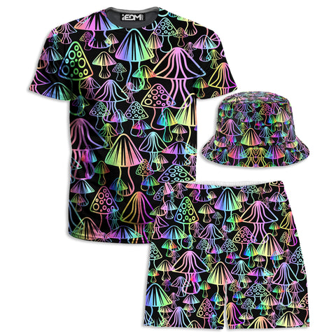 Magic Mushrooms T-Shirt and Shorts with Bucket Hat Combo