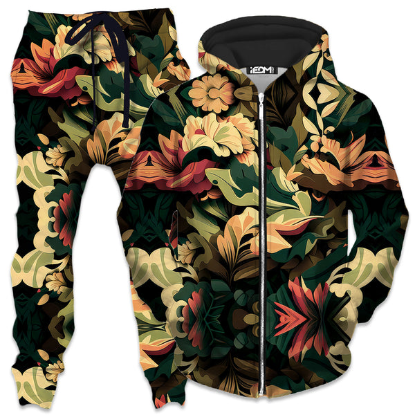 Floral Camo Zip-Up Hoodie and Joggers Combo