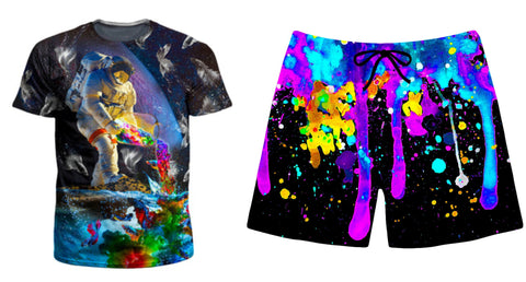 Astro Color Men's Tshirt and Abstract Swim trunks