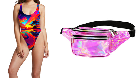 Paradiso high cut swimsuit and cotton candy fanny pack