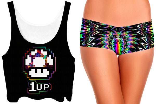 Level Up Mushroom Crop Top and Growth Booty Shorts