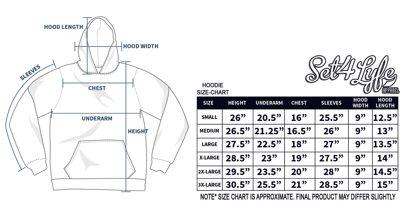 mega yacht hoodie size chart