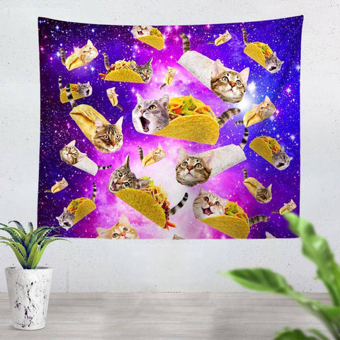 Tacos and Cats Purple Tapestry