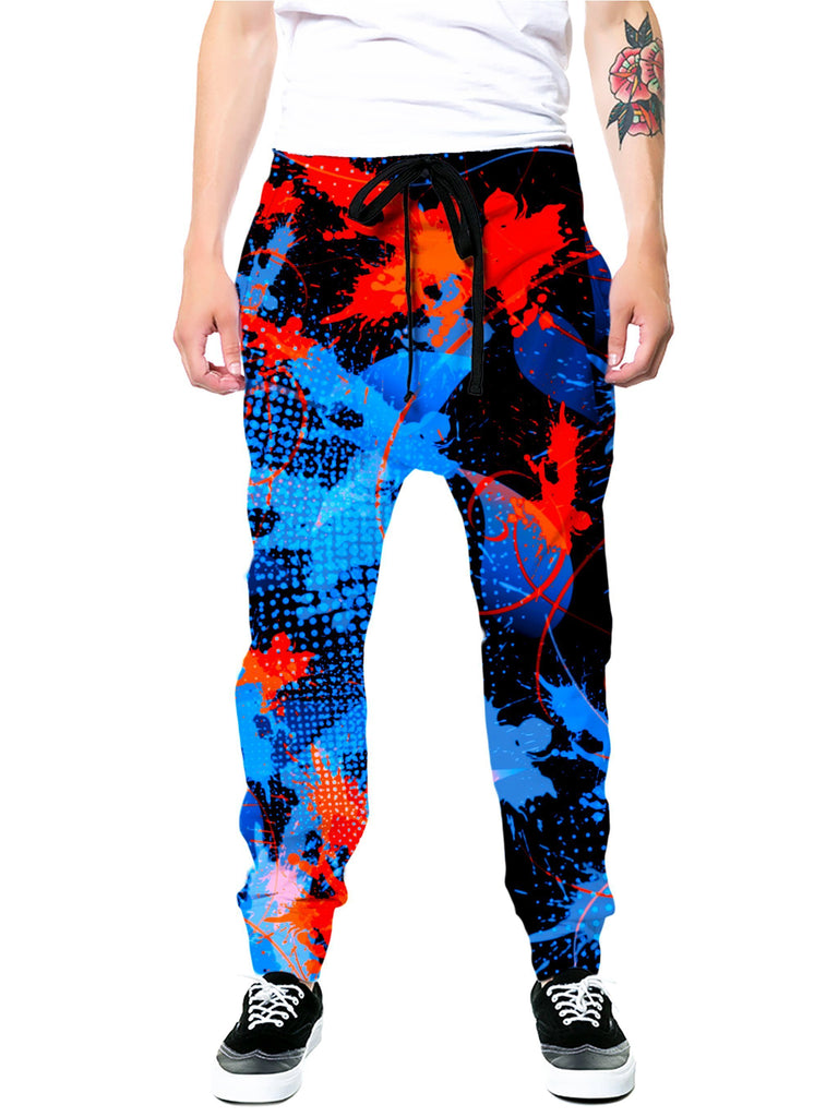 Blue and Orange Paint Splatter Joggers | iEDM