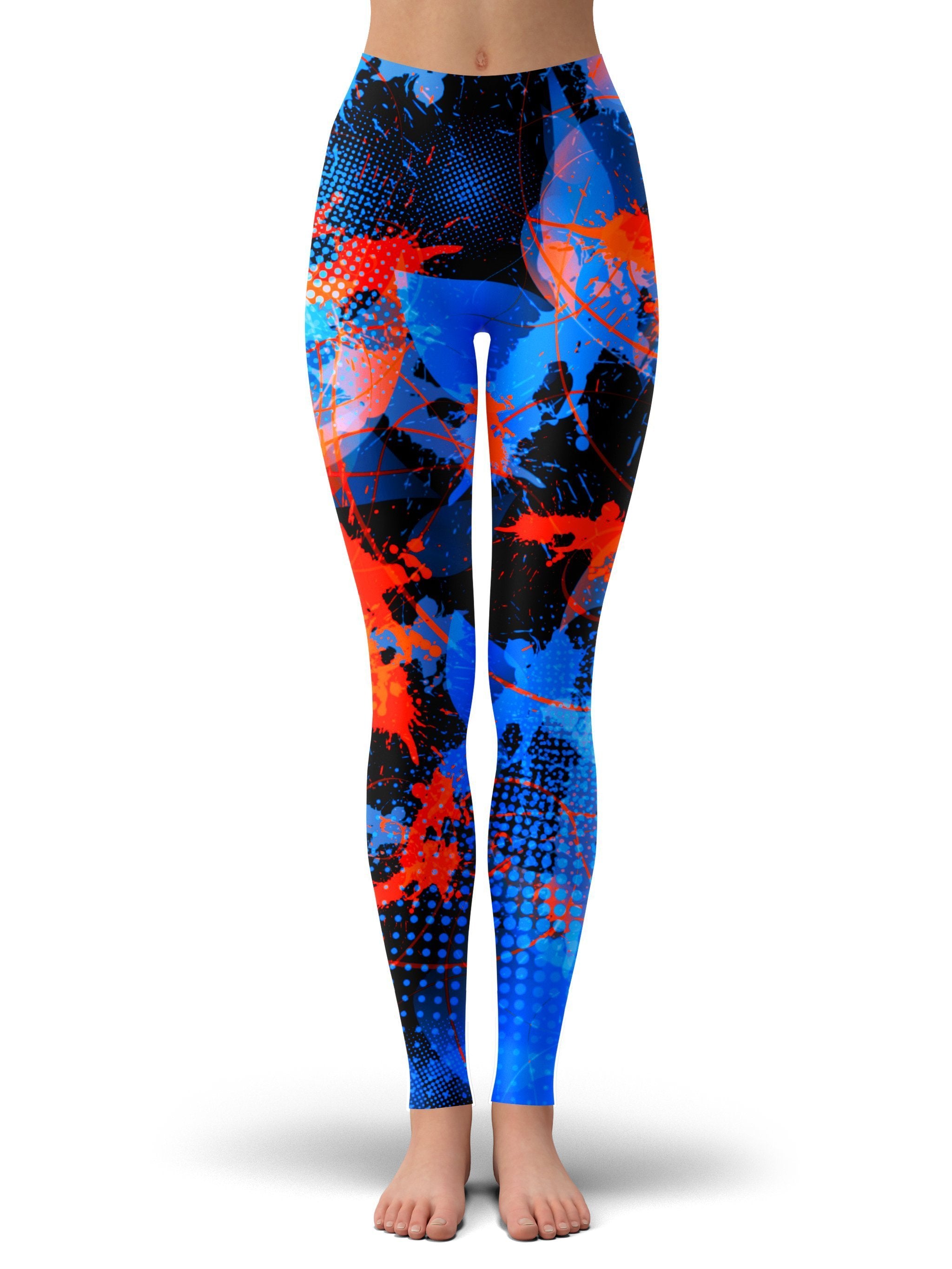 Blue and Orange Paint Splatter Leggings