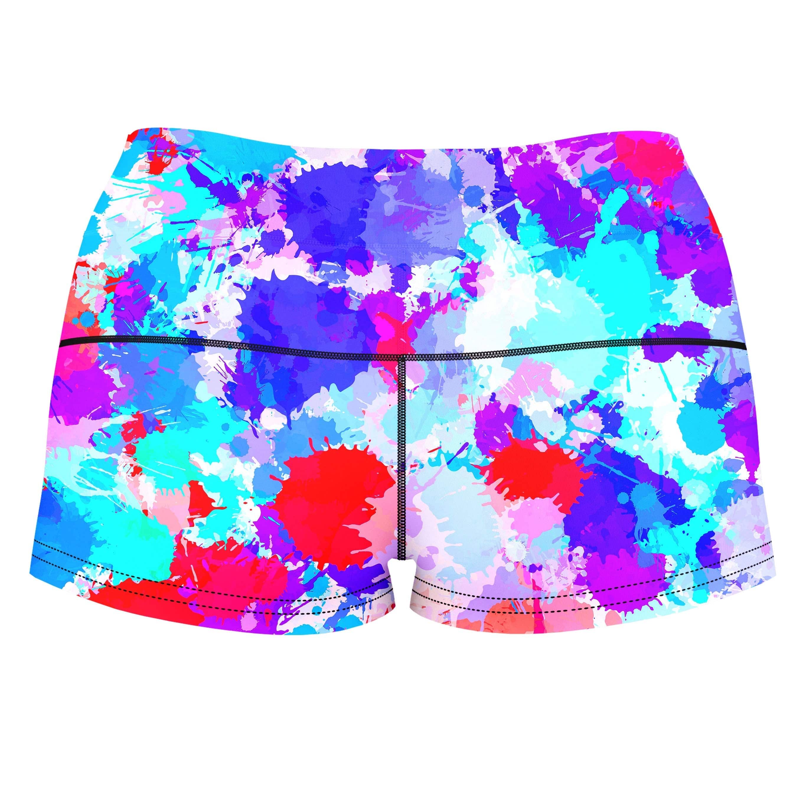 Cherry Frost Paint Splatter High-Waisted Women's Shorts