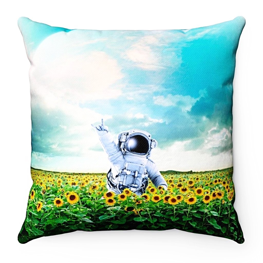 Astronaut Flowers Square Pillow Case