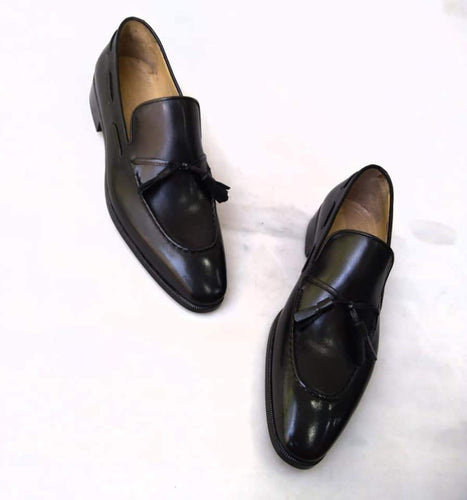 Tuccipolo mens black handcrafted tassel italian calfskin luxury loafer