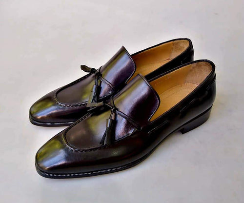 Tuccipolo mens black handcrafted tassel italian calfskin luxury loafer