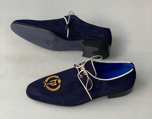 Tuccipolo exclusive mens italian suede handmade luxury navy blue lace-