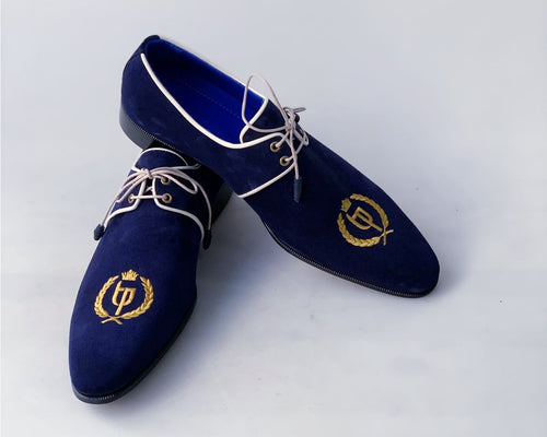Tuccipolo exclusive mens italian suede handmade luxury navy blue lace-