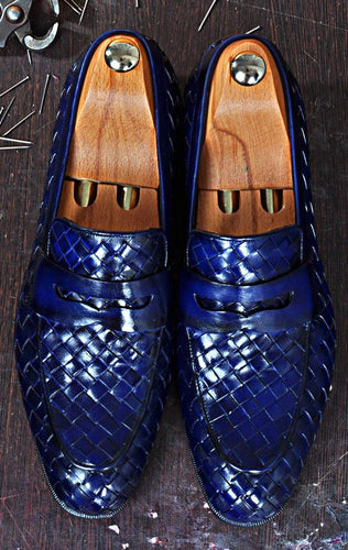 Tuccipolo digno-b stylish blue chequeboard woven calfskin handmade ita