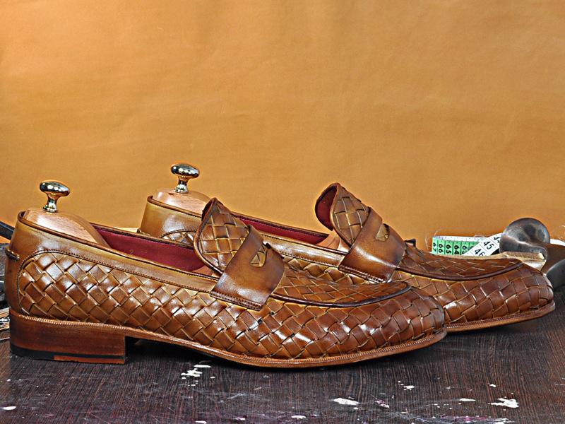 leather woven loafers mens