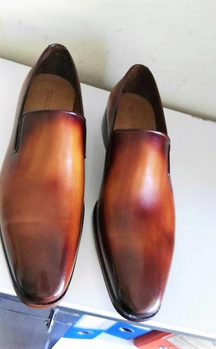 tan leatherette slip on loafer