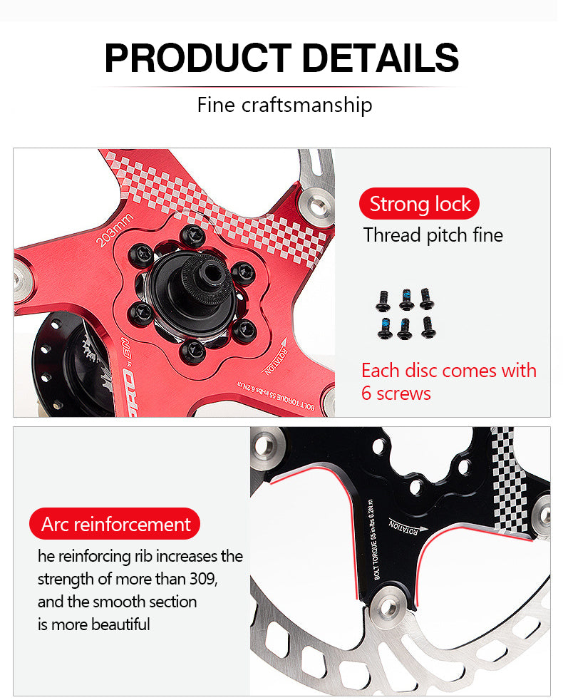 Mountain Bike Disc Rotor Bicycle Brake Disc 6 Bolts  203mm 180mm 160mm 140mm  Steel Brake Pads