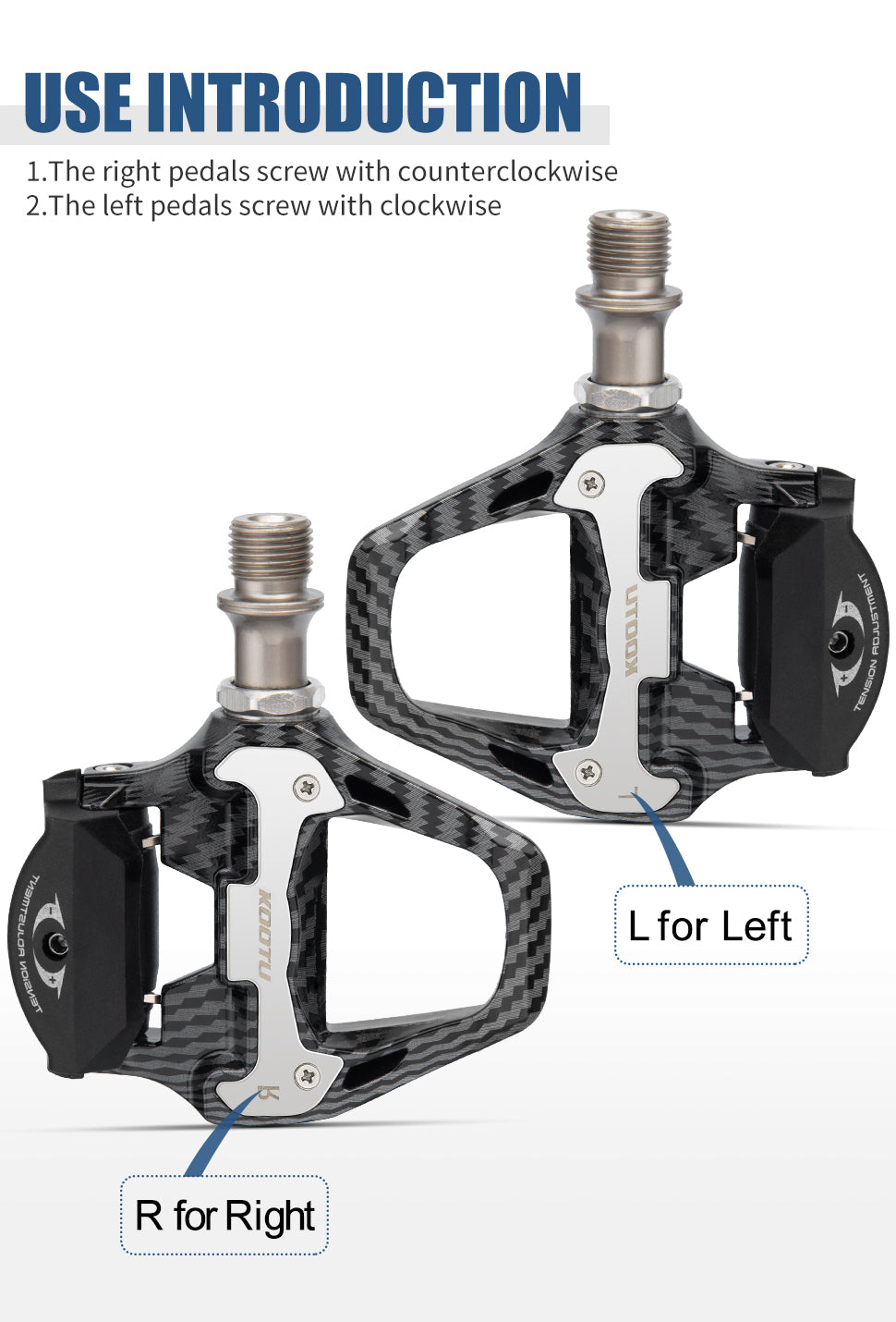 KOOTU Road Bike Pedal Carbon Pattern Clip Pedal Clipless Pedals  For KEO and Shimano SPD System Lock Pedal