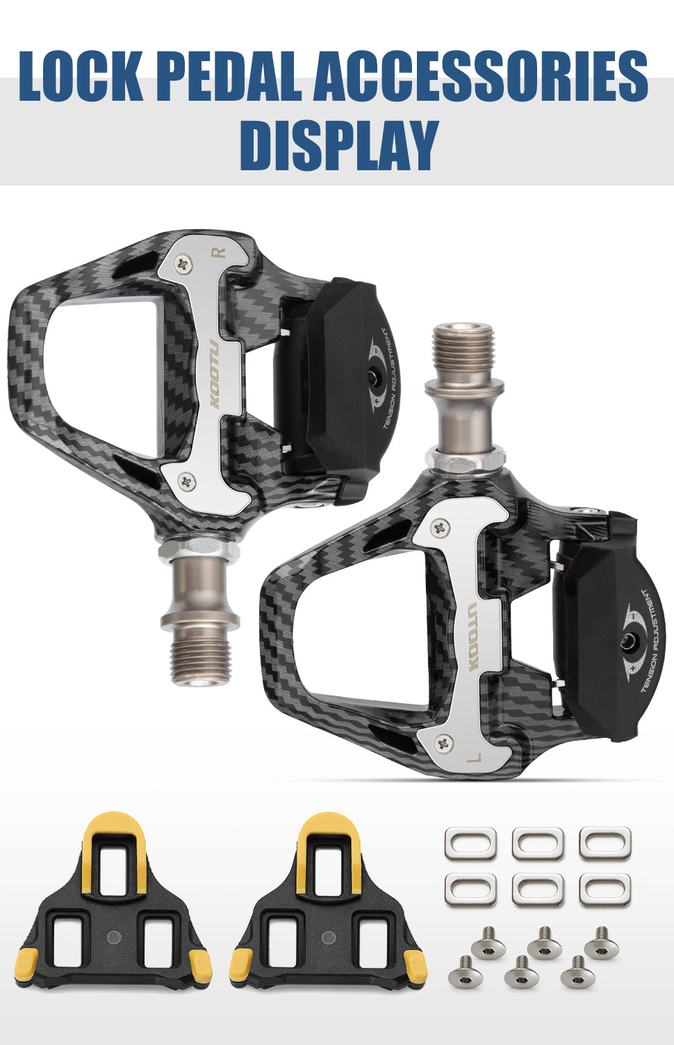 KOOTU Road Bike Pedal Carbon Pattern Clip Pedal Clipless Pedals  For KEO and Shimano SPD System Lock Pedal