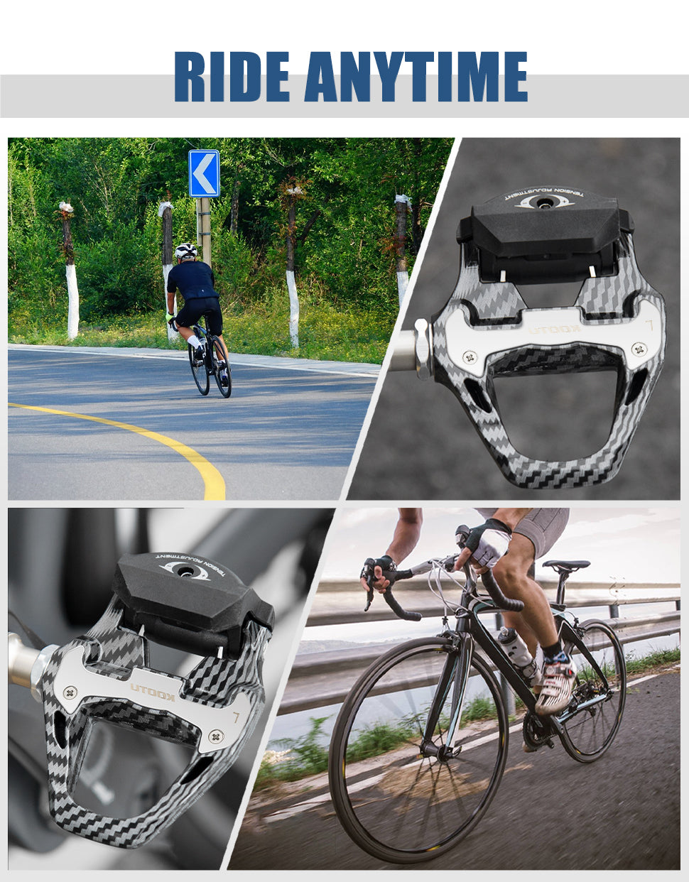 KOOTU Road Bike Pedal Carbon Pattern Clip Pedal Clipless Pedals  For KEO and Shimano SPD System Lock Pedal