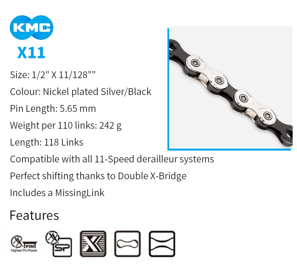 KMC Chain Road Bike Chain 11 Speed Bicycle Chain X9 X10 X11 118L Links Compatible for SHIMANO 11 Speed Chain