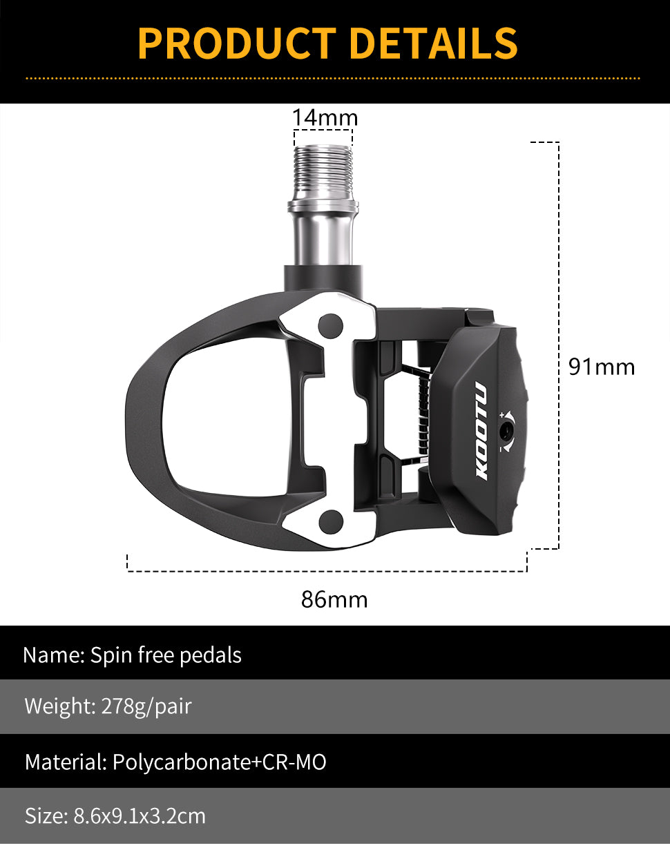 Lock pedals size