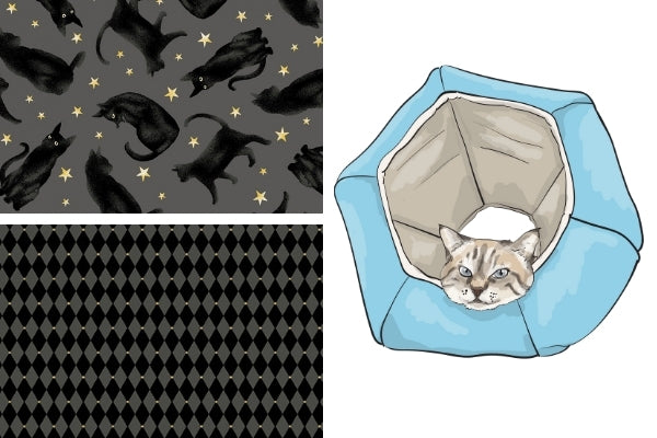 "Black cats" fabric Cat Ball cat bed mockup