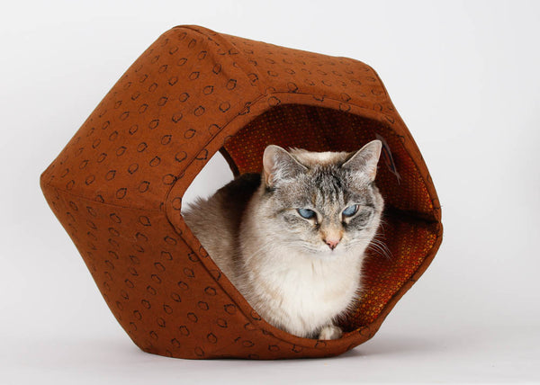 Cat Ball® cat bed in a brown print cotton fabric