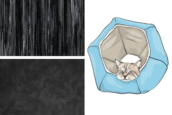 Fabric swatches for our upcoming "Silver Stripes" Cat Ball® cat bed