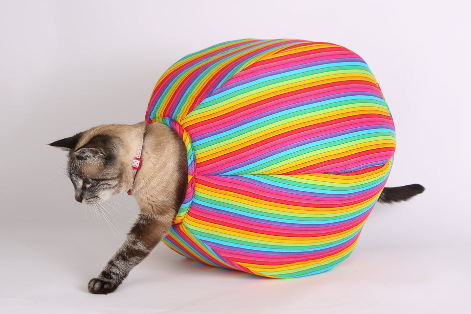 The Cat Ball® cat bed is a hexagonal pet bed with two openings. Made in the USA. 
